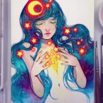 Qing Han Instagram - Made of stars....🌙✨ • • • Fluorescent gouache paint is awesome 😍~ An idea I had around last year trying to cope with my heart surgery that left me with a huge, nasty-looking scar. A lot of you guys probably already know about this, I think I talk about it a lot...a little too much sometimes perhaps, sorry. Some of you guys have DM'd me about this, asking about how or why I got my surgeries, so... ⭐️ ⭐️ Read on if you're curious and don't know what I'm talking about 😊. ⭐️ Last year I was diagnosed with Mitral Stenosis, where my mitral heart valve was too small and wasn't opening and closing properly, causing the blood in my left heart chamber to regurgitate back into my lungs because the opening was too small to let enough blood to flow to the next chamber. I was having a lot of trouble breathing every time I walked at that time. So sometime around this time last year, I had my first heart surgery. Of course, I had 2 more within the next two months (my mechanical valve fell off due to complications that'll take too long to explain), after which I felt completely just numb. Though at this point, I was trying to come to terms with the fact that I have a ~20cm long (9inches) scar on my chest. It was really quite... disheartening, to say the least, to have such a large and scary looking scar that looks so angry red and bumpy. I started drawing these girls with things coming out of a rip in their chest to kind of cope with it, really, but now I'm starting to like this concept. I've seen people physically flinch or cringe a little when they see my scar, but I'm dealing with it slowly. I guess the worse thing is the meds I'll have to be on for the rest of my life to regulate my blood clotting rates and the fact that it's probably extremely dangerous for me to have a child (for both me and the child). So yeah. That's all. I still kind of feel uncomfortable when I see hospital wards but it's getting better cause I'm not breaking out in cold sweats when I watch hospital scenes on tv anymore so yay!! If you got this far, this is the Instagram word limit lol. You're amazing and thank you for reading. 😆~ sorry for rambling. #inktober2016 #inktober