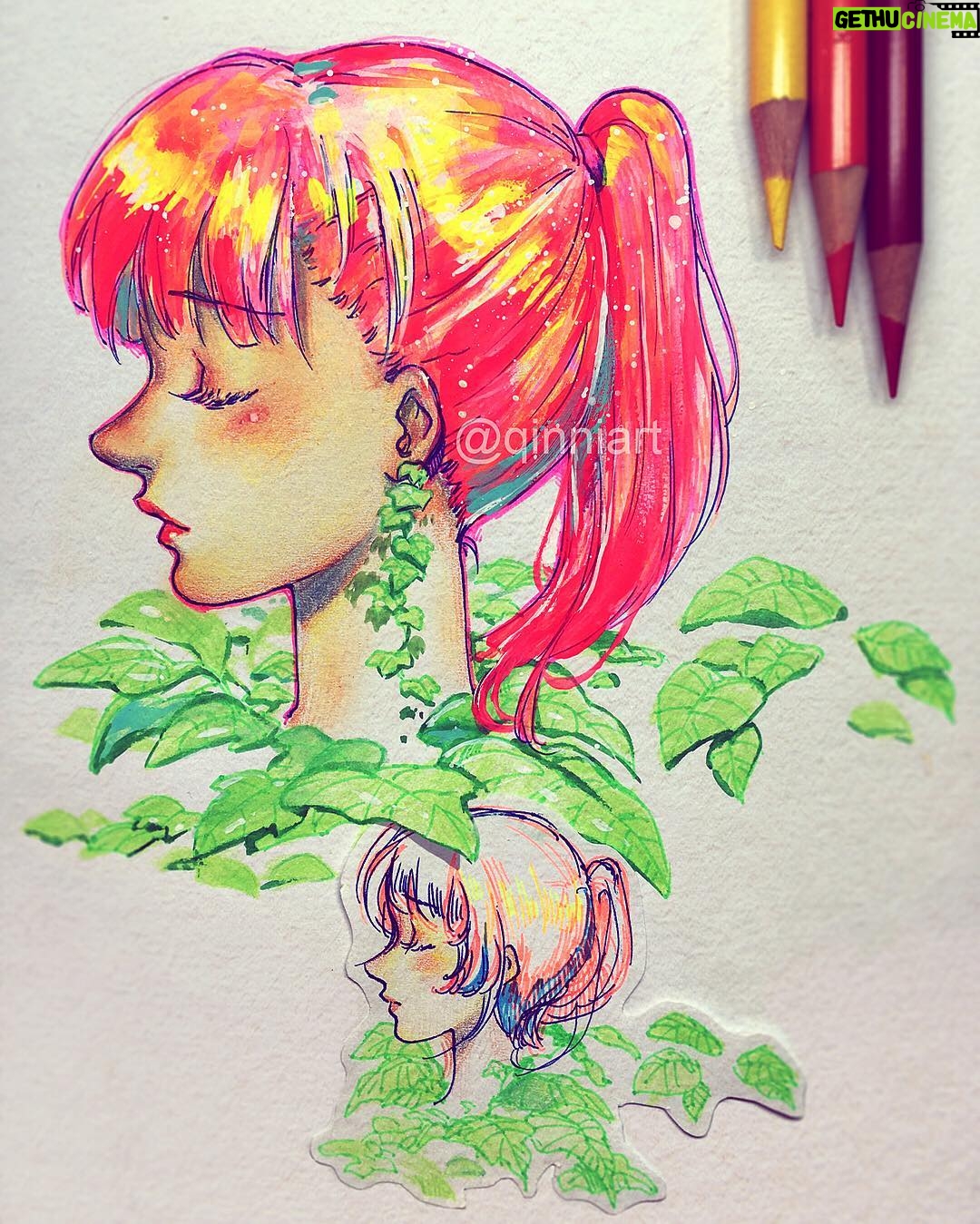 Qing Han Instagram - Offhand doodle vs Redo with more stuff added. You can probably tell which is which xD~ β’ Experimenting with some mediums I bought on a whim. The colours of the hair is actually brighter in real life because it's luminescent paint. I have a video of this which I'll edit later haha...took about an hour and a half? I wasn't sure what I was doing tbh π~ The leaf thing was a digital edit though haha~ just having fun at 1am....oh god it's already 1am. Gnight.