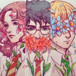Qing Han Instagram – 🙉🙊🙈
•
•
•
Fixed up and coloured an oldie. Based on the old Japanese “see no evil, hear no evil, speak no evil” (though the concept originated in China by Confucius, where it was shortened and brought over to Japan)
•
Ps. I chose Draco because he was so blind to all the faults and problems of his world until the last two books. I just like him better as a character; there’s just more development and depth to me. Apologies for breaking up the golden trio 😆~ I debated with myself for a while today whether I should change it to Ron but I decided to stick with Draco and his narcissus flowers.
You can think of this as the people who were trapped in Malfoy Manner~
–
Pps. Hermione’s got peonies, representing the riches and wealth of her mind which is coming out of her ears. Her theme doesn’t have as much to do with deafness as much as the other two’s speechless or blindness…except perhaps if her parents knew she was going to obliviate them, their protests would’ve probably fallen upon deaf ears….
–
Ppps. Harry has lilies, and it’s over his mouth representing the way he had no say over his life and by the end everyone was trying to silence him (“I shall not tell lies”).
•
•
•
I wish I had more time to do my own stuff this week but I got a deadline for the book cover coming up~~ and it’s penguin publishing so i didn’t wanna say no xD~