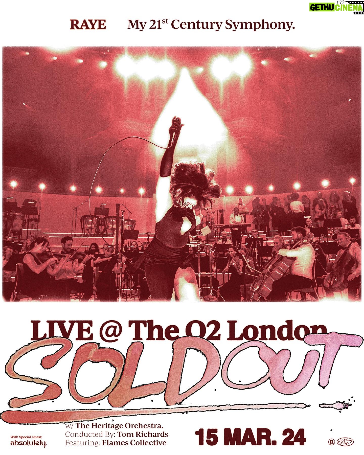 RAYE Instagram - we sold out the O2 Arena in a day 😭