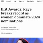 RAYE Instagram - 7 NOMINATIONS @brits 😭😭😭😭😭 best album nom im weak😭 and we broke a record 😭😭😭😭😭😭😭😭😭