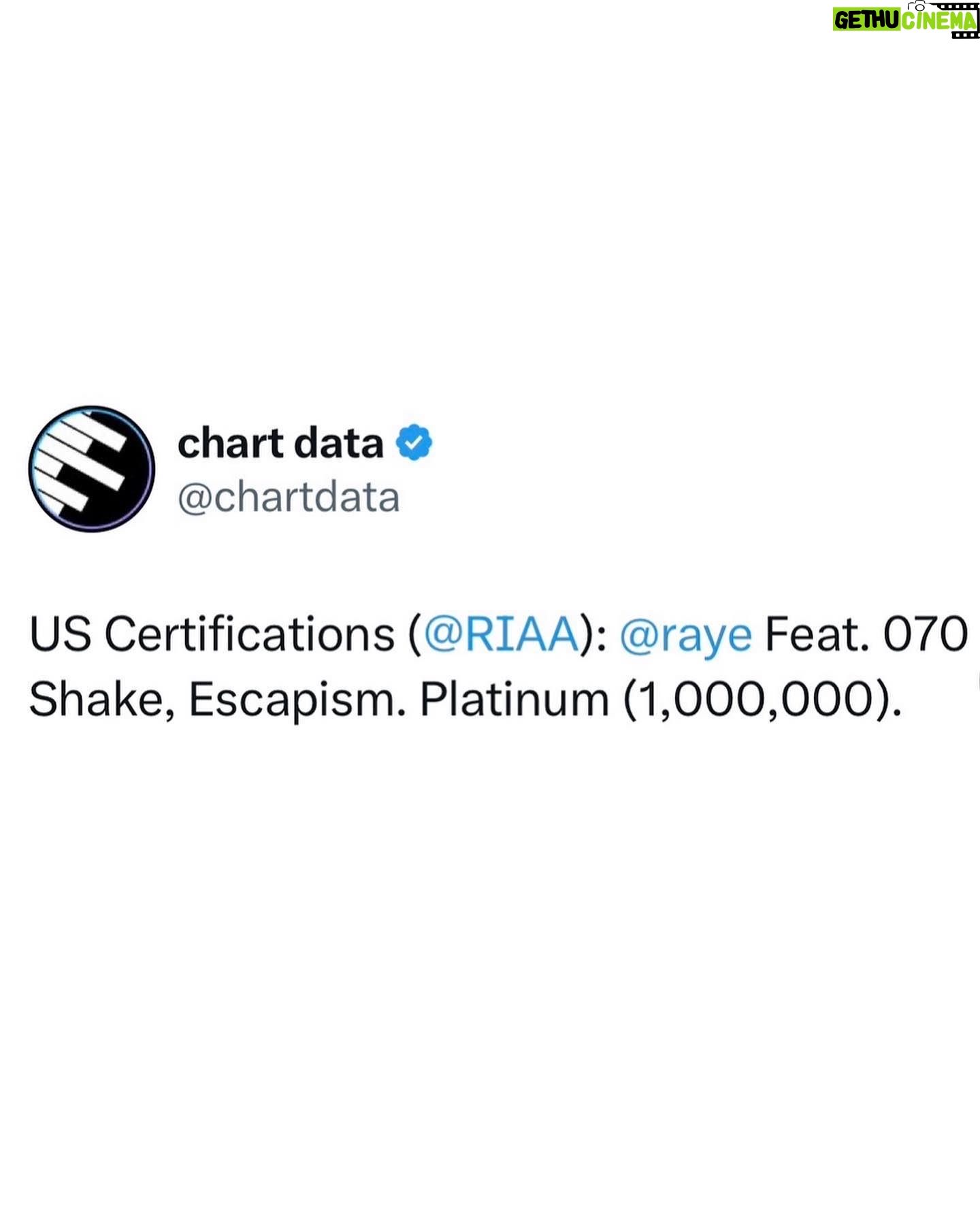 RAYE Instagram - too much to be grateful for🫀 thank you @brits for my award to celebrate 1 billion streams in the UK 🇬🇧🥹 escapism also went platinum in the USA 🇺🇸selling a million copies 😭 we sold out the royal Albert hall & I am on tour w @kaliuchis in front of the most beautiful crowds, making beats on road and playing cards 🃏🎻🥲 lots of love, Raye 💘
