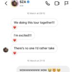 RAYE Instagram - I am so grateful to @sza for allowing me this moment 🛟 🆘 can’t wait to sing my little heart out and can’t believe I get to watch her show for free 13 times 🥹