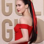 Rachel Brosnahan Instagram – 💋🌹❣️ Thank you to my brilliant friend @sergiohudson for the dreamiest dress and the squad for getting this gal @goldenglobes ready ❣️🌹💋
