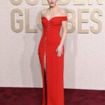 Rachel Brosnahan Instagram – 💋🌹❣️ Thank you to my brilliant friend @sergiohudson for the dreamiest dress and the squad for getting this gal @goldenglobes ready ❣️🌹💋