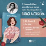 Rafaela Ferreira Instagram – Bom diaa, galera! ❤️
Hoje acordei em uma energia incrível porque… faltam apenas dois dias pra noite de autógrafos do meu livro lá na Livraria da Vila! 😍

Espero por vocês, viu?!
E que seja uma semana linda pra nós! ✨