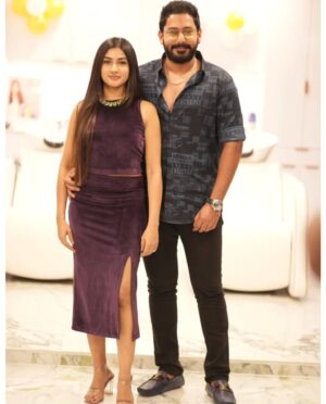 Ragini Prajwal Instagram - PRAG at @plumandsugar & @dermatonik_ !❤️ @prajwaldevaraj @iamraginiprajwal
.
Wishing you a heart congratulations on Bangalore biggest Spa & Salon!
.
A must visit for a great experience!👌
.
Outfit: @mileenia.official
Pictures: @kabir_photography___ 
Venue: @plumandsugar @dermatonik_