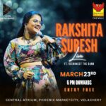 Rakshita Suresh Instagram - Get ready for a night to remember with dynamic sounds and unforgettable vibes with @rakshitasuresh & @reconnect_the_band 🎼🎻. Don’t miss out !!🤩 Date & Time : 23rd March, Saturday, 6pm onwards Venue: Central Atrium, Phoenix Marketcity, Velachery. #musicconcert #singerrakshitasuresh #Weekendvibes #laurelentertainment #phoenixmarketcitychennai