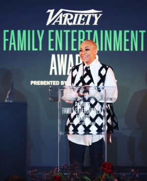 Raven-Symoné Instagram - @variety thank you so much for this honor. I was so amazed at the love emanating from the room @disney @disneychannel my @mirandamaday and team. What an amazing night! Family entertainment has been my home for over 30 years. It’s humbling for industry peers to see the work I put in. Thank you.  #variety #disney #outfit @jskystyle @christiebrowngh @dolcegabbana