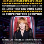Reba McEntire Instagram - CLOSED. Team Reba fans are you ready?! 🌟Tune in to tonight’s episode at the time listed below for your time zone in order to answer the question on the next slide. Like this post and comment your answer below to enter for the chance to win The Voice merch! Link in bio for Official Rules. Eastern: 8:30 to 8:45 PM ET Central: 7:30 to 7:45 PM CT Mountain: 7:30 to 7:45 MT Pacific: 8:30 to 8:45 PT A correct answer is not required to receive your entry and will not affect your chances of winning. Potential winner will be randomly selected from eligible entries. Entry period ends Tuesday October 3 8pm ET  5pm PT.