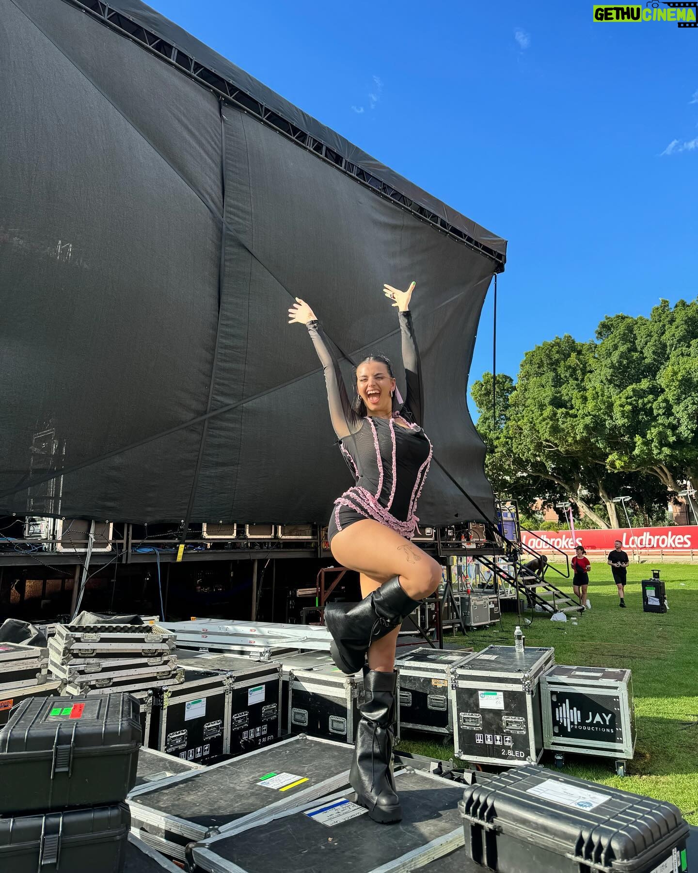 Rebecca Black Instagram - perfect wrap on the let her burn tour in sydney and 2023 🥹 thank you aus, and to everyone else who came out to a show and streamed the album this year!!!! there was a time in my life i thought this would be truly fucking impossible for me. my god i’m lucky, i’m eternally indebted to all of u. the titties and chainsaw deserve a rest, now back home to finish RB2… this show, let alone this year wouldn’t have been possible without the most cool as hell, talented and hardworking crew @kcon101 anton, @richysquirrel @malloryhenley @chrlesnchrge @ianj_mckenzie @cjjensen05 @ben_hobbs @theyneedacrane @andrewcrosbiesound @bibes87 @hodgepodge_creative adam mcnally, @thebeehive_la @julietteontheinternet @frazescreative @blacklanterncreative see u in 2024