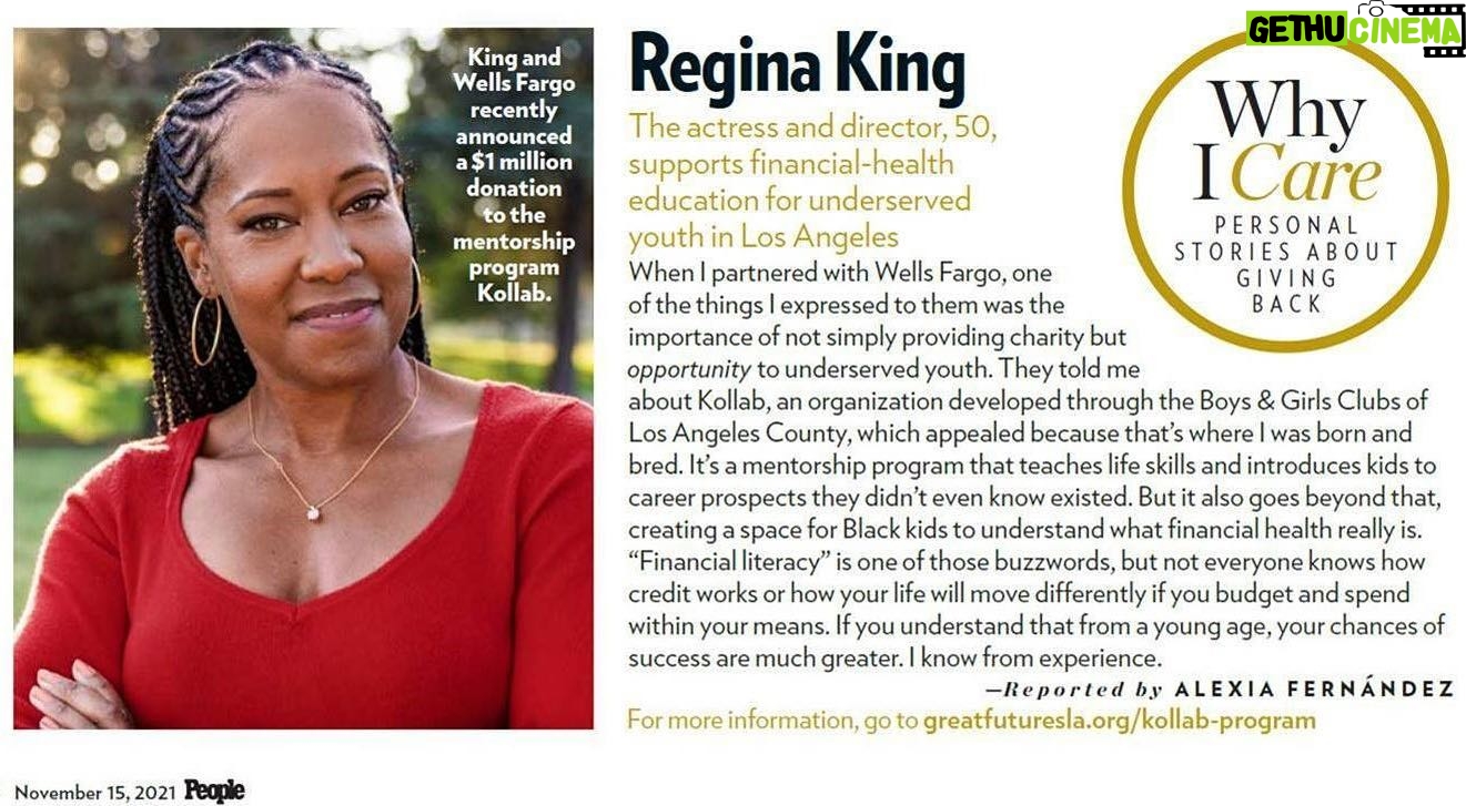 Regina King Instagram - @People asked what I cared about and I said, “Financial Literacy” I recently had a chance to virtually meet the amazing young people of the @kollab_program, a workforce development program in LA. Seeing them and learning about their goals has been a highlight of my @wellsfargo partnership. Wells Fargo donated $1M to Kollab to create a space for children to understand what financial health really is. I know from experience that if you understand how to budget and spend, your chances of success are much greater. Empowering that chance in a young person’s life is why I care. Learn more about the Kollab program. #sponsored #linkinbio