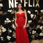 Richa Shukla Moorjani Instagram - @netflix @goldenglobes 🌟 Stylist| @styledbyambika Tailor| @Mrs.Jun Assistants| @leksylindau @sarahmgibbson Outfit| @seemagujraldesign PR| @aaayeshamehta Jewelry| @reematdesigns_ Shoes| @aeranewyork Hair: @virginie.pineda Makeup: @thegabriellealvarez