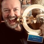 Ricky Gervais Instagram – My National Comedy Award for Best Stand Up Show arrived today. It’s going on the shelf. Not sure where though. It’s fucking massive. #SuperNature