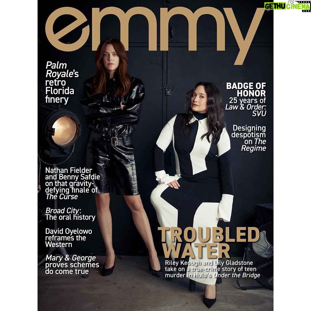 Riley Keough Instagram - Riley Keough and Lily Gladstone for #emmymagazine, available May 10. #TelevisionAcademy Story by Jennifer Vineyard Photography by @joshrussophoto Photo Assistance by @taslimur and @kenwaller Keough’s Styling by @sweetbabyjamie Keough’s Hair by @marktownsend1 Keough’s Makeup by @storyofmailife Gladstone’s Styling by @jasonrembert Gladstone’s Hair by @brianfisherhair Gladstone’s Makeup by @fionastiles