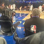Riley Voelkel Instagram – Go Knicks 🏀 @nyknicks @thegarden #nyknicks #letsgo #ootd 

Jackets& Boots @allsaints 
Top and Pants @lagencefashion 
Ring @ettika 
Earrings @pebbyforevee 
Styled by @718blonde