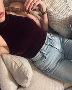 Riley Voelkel Instagram - Outfit from @revolve Scrape from falling through the attic Griswold style ✌️#revolve #holidayoutfit #truestory #loversandfriends #maybellineliftergloss