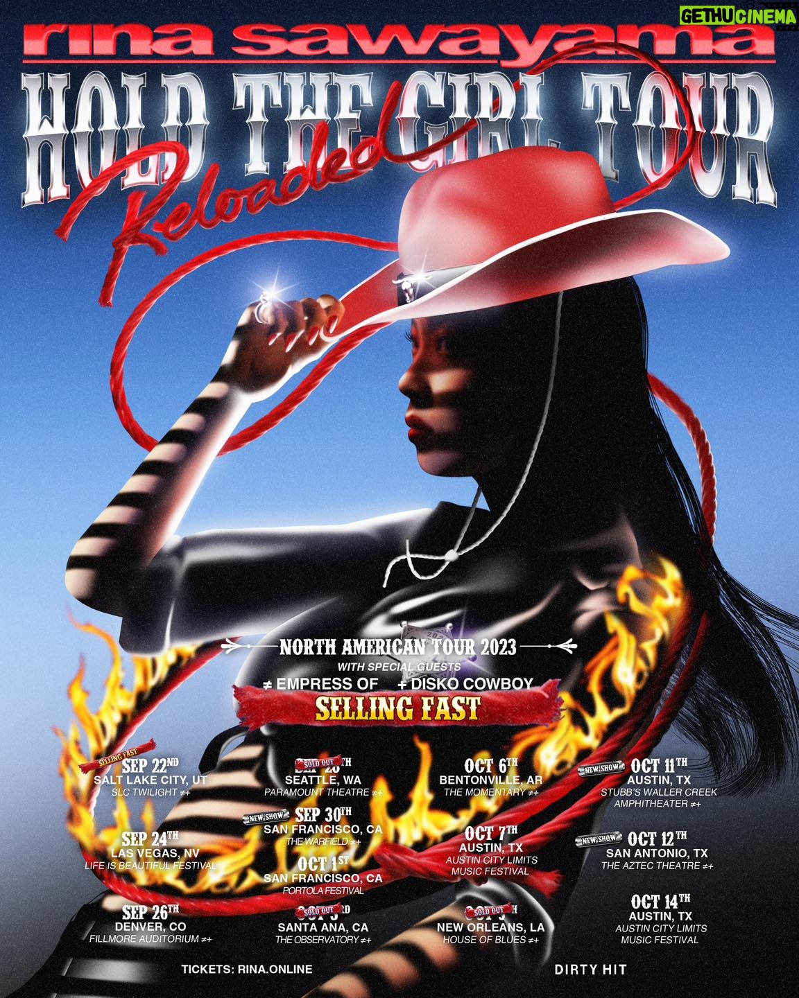 Rina Sawayama Instagram - only a few shows left on the Hold The Girl: Reloaded tour 🤍 having the best time on the road performing this album with you one last time this era 🥹 October 3 - Santa Ana - The Observatory October 6 - Bentonville - The Momentary October 7 - Austin - Austin City Limits Festival October 9 - New Orleans - House of Blues October 11 - Austin - Stubb's Waller Creek Ampitheatre October 12 - San Antonio - The Aztec Theatre October 14 - Austin - Austin City Limits Festival