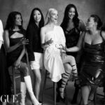 Rina Sawayama Instagram - @britishvogue ❤️ photographed by @NedRogers and styled by @Edward_Enninful, my glam @frankieboyd @evaniefrausto, wearing @chanelofficial [Image Description: Slide one, a black and white image shows, from left to right, Gemma Chan, a woman of Chinese heritage, Simone Ashley, a woman of Indian Tamil heritage, Rina Sawayama, a woman of Japanese heritage, Anya Taylor-Joy, a white woman, Maya Jama, a Black woman, Paloma Elsesser, a Black woman, and Jameela Jamil, a woman of Indian and Pakistani heritage. Simone, Anya and Paloma are sitting on stools, and the other women are standing. All seven are looking at one another and laughing.