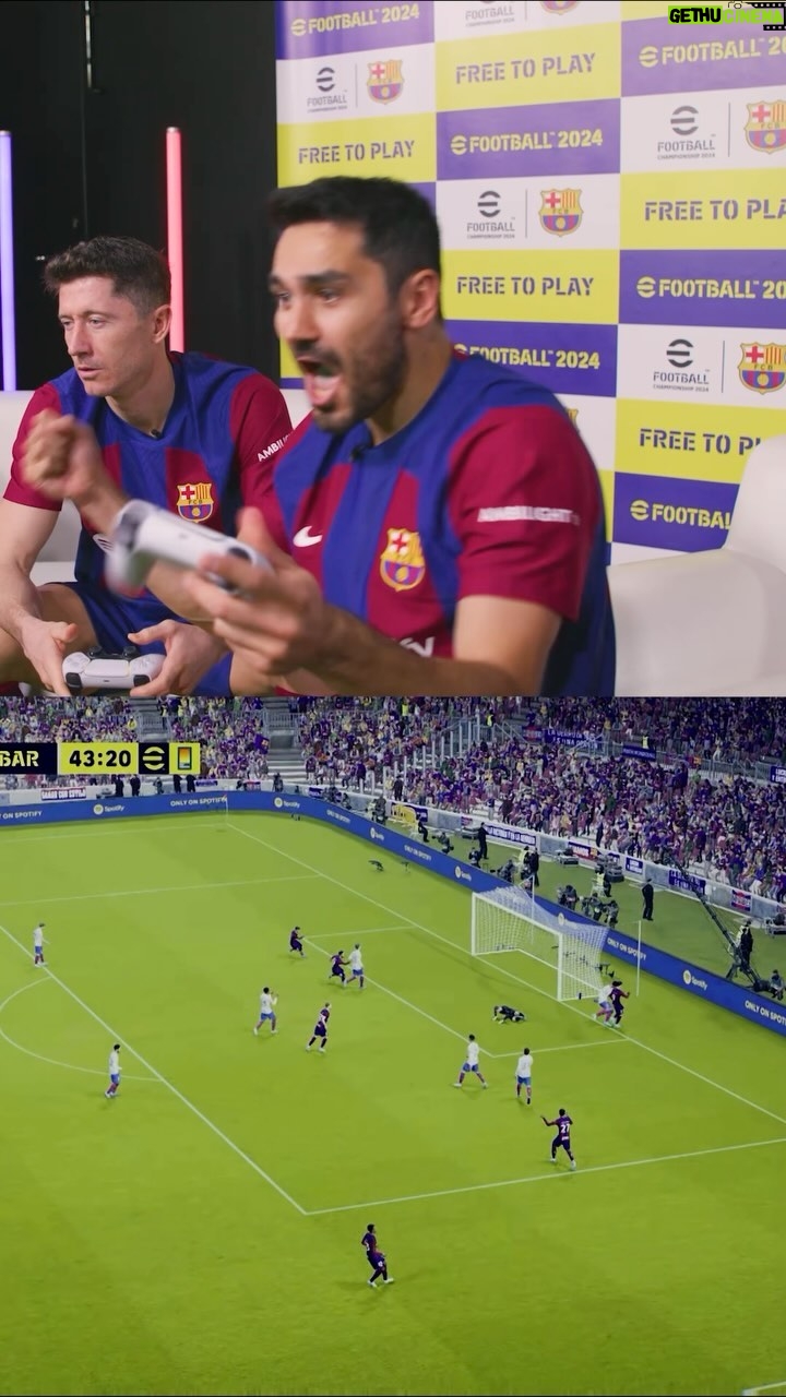Robert Lewandowski Instagram - Gündo scoring against the real Lewy with the virtual Lewy? 🙃🤣 The 2 players play an @efootball game with the “eFootball™️ Championship 2024 FC Barcelona” finalists! 🎮