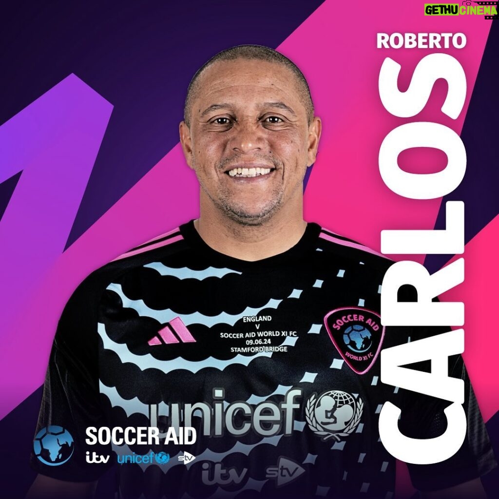 Roberto Carlos Instagram - I’m back at Soccer Aid for UNICEF 2024 - let’s go World XI 🌎💙 It’s at Stamford Bridge on Sunday June 9! 🎟 link in @socceraid bio 🙏