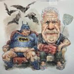 Ron Perlman Instagram - Repost from @johncuneo3 • A quick fat Batman sketch that grew into something harder to explain. #batman #hellboy #museofthegods #halloween