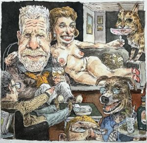 Ron Perlman Instagram - Bringing in the New Year…John wasn’t the only player to not get the invite!
#Repost from @johncuneo3
•
Another New Year’s party I wasn’t invited to.
#sketchbook #skizzen #inkandwatercolor #muse