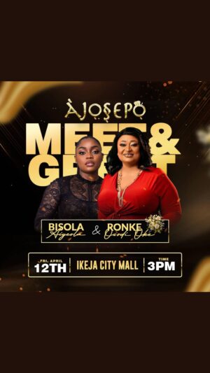 Ronke Oshodi Oke Instagram - Myself and My dearest Sister @iambisola will turn up for Ajosepo at the Ikeja City Mall tomorrow, Friday, 12th of April, will you be there?? 

#Ajosepo #ajosepothemovie🎬🥰 o