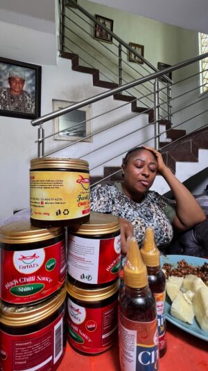 Ronke Oshodi Oke Instagram - You all can see my Mouth 🤤 

Meet @farhms_chillisauce  by FarhM’s Foods and Sauce Global Limited! Our Shitto Sauce and Chilli Oil are loved by all ages and perfect for any dish. 

Order at our Abuja outlet, or we deliver nationwide and worldwide. 

For orders or distributorship, contact us on social media or call/message us at 08097952067 or 07062028964. 

FarhM’s... A Sauce for every Season!