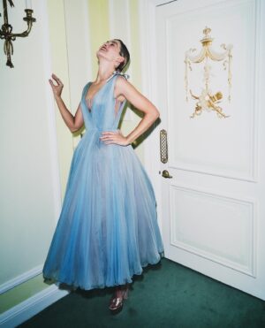 Rosamund Pike Instagram - 2 weeks since the @bafta film awards in London. I flew from Cape Town where I am working, and slipped back into London life for 2 days; or at least a fantasy version of London life where I dressed in Dior, and got ready at the Ritz, and borrowed playfully exquisite jewellery from Boucheron … a fantasy life, which is not mine, and which will always have its Cinderella moment when the coach turns back into a pumpkin. But that is part of the story. Magical, because when you’re back in a hoodie queuing for an 11 hour Monday night flight from Heathrow, you wonder if any of it was real. These photographs, shot by Simon Emmett, are from while the magic lasted! Look at the Boucheron bow inspiring the bow in my hair; and the way this dress moves!! A liquid silk that flows so beautifully, and a colour that seems to glow. A dress to lose in! And get got lost in. 
@theritzlondon 
@bafta 
@dior 
@boucheron 
@davidebarbieri_ 
@amanda.grossman 
@leithclark 
@simonemmettstudio
