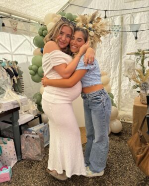 Rosie McClelland Instagram - The cutest baby shower for my Auntie @phoeleyland thank you @plumeoffeathers_ for this amazing set up & food! Watch our full Vlog on YouTube now (link in bio) 🩵 #family #baby