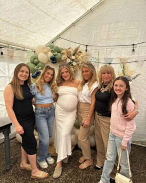 Rosie McClelland Instagram - The cutest baby shower for my Auntie @phoeleyland thank you @plumeoffeathers_ for this amazing set up & food! Watch our full Vlog on YouTube now (link in bio) 🩵 #family #baby
