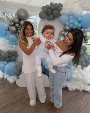 Rosie McClelland Instagram - Happy 1st Birthday to our adorable River, I love you and your mummy so much, just can’t believe you are one already! Get ready for lots of fun with your party auntie 🤍🩵