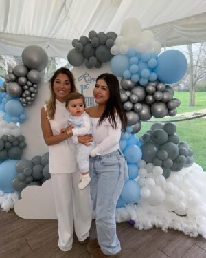 Rosie McClelland Instagram - Happy 1st Birthday to our adorable River, I love you and your mummy so much, just can’t believe you are one already! Get ready for lots of fun with your party auntie 🤍🩵