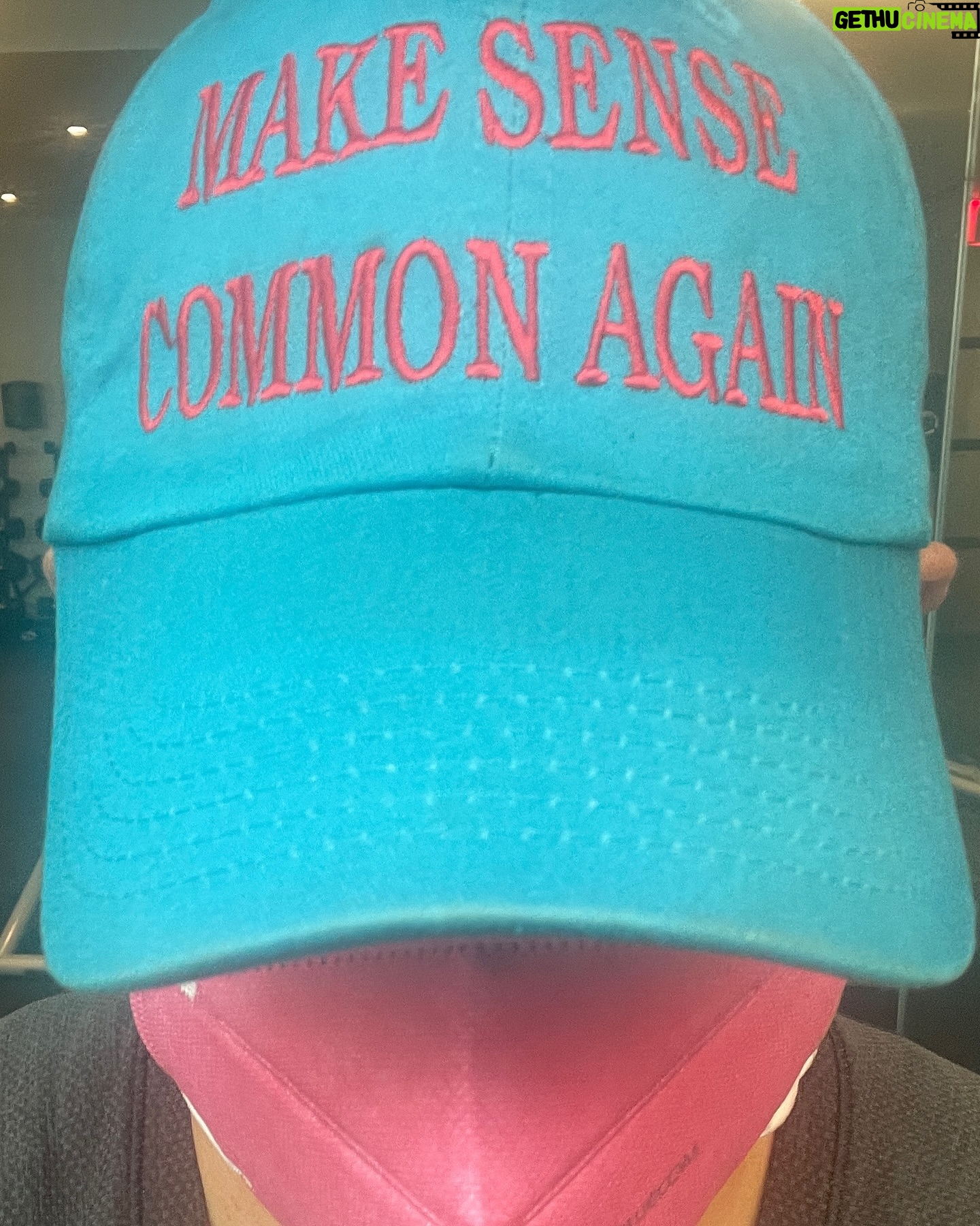 Sara Ramirez Instagram - Make sense common again. Sweating out the negative and breathing in the positive. Sending love to all of my comrades and community as we continue moving toward collective liberation. . . Pic of me in a gym, wearing a pink mask and a bright blue ballcap that, in pink font, reads MAKE SENSE COMMON AGAIN. Grateful I have spaces to release my rage, anger and sadness.