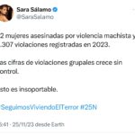 Sara Sálamo Instagram - 25 de noviembre Día Internacional de la Eliminación de la Violencia contra la Mujer