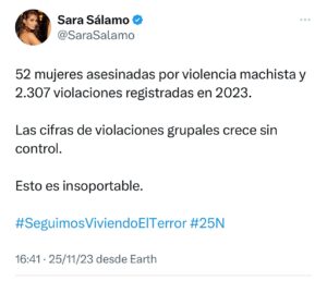 Sara Sálamo Instagram - 25 de noviembre Día Internacional de la Eliminación de la Violencia contra la Mujer