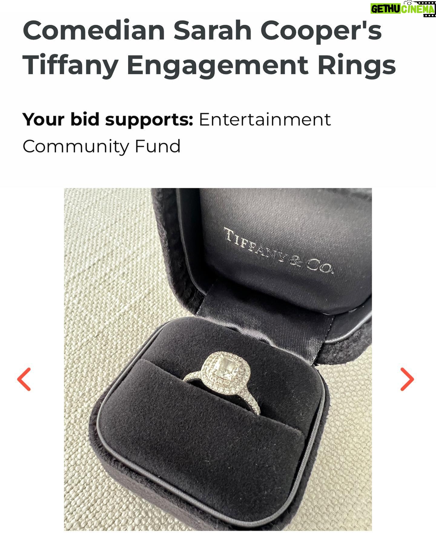 Sarah Cooper Instagram - Yes I have a big announcement. As some of you know the writers guild and the screen actors guild (which are not related to the lollipop guild, they are unions) have been on strike to fight against the AI. And they have an auction to raise money for cast and crew who have been out of work for many months. And I've been trying to think of something to donate and I can think of nothing better than my wedding rings. They were purchased at Tiffany and the bride chose a cushion cut diamond because that’s what she saw on The Bachelor that year. It seems only right to donate my wedding rings to the Entertainment Community Fund, because without the health insurance I was able to get through these amazing unions, I wouldn’t have been able to get divorced! My ex and I are friendly, he’s the father of my dog after all, and even though we got divorced I still see it as one of the most important, monumental, and life changing relationships of my life and I am so grateful for it. I hope these rings have a second life, hopefully with a lesbian couple. Link in bio!