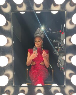 Sasha Colby Instagram - a little BTS of my promo with @rupaulsdragrace @viivhealthcare ✨ Season 16 of #DragRace premieres this Friday at 8/7c on @mtv !

Glam @prestonmakeup
Catsuit @imngo 
Gown @vee.monique