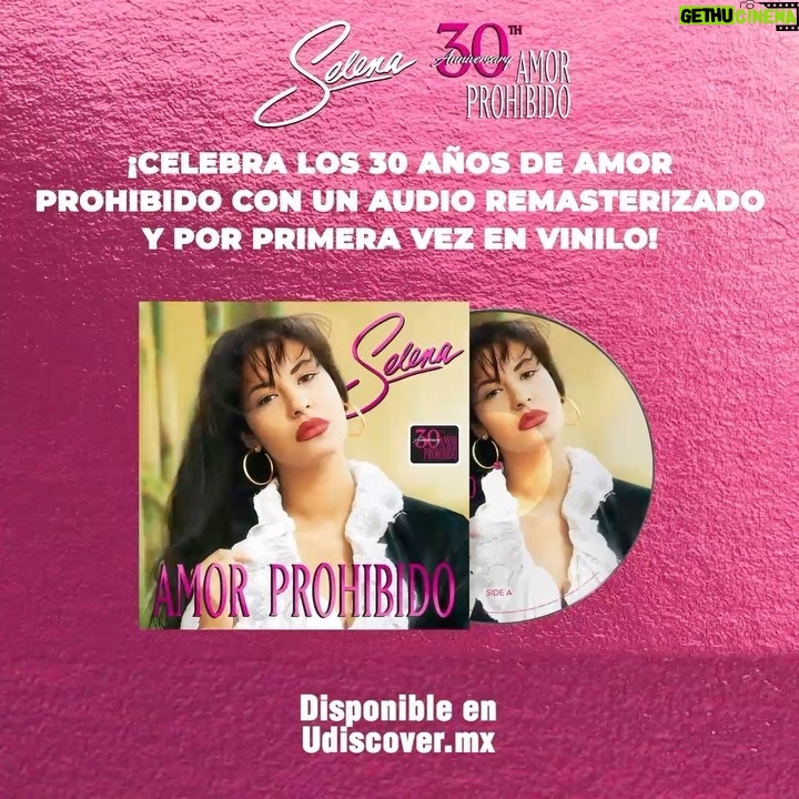 Selena Quintanilla Instagram - Celebra el 30° aniversario de ‘Amor Prohibido’ de Selena 🌸🩷 con las ediciones especiales en Picture Disc, LP a Color y CD. Preventa disponible en udiscover.mx