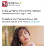Selena Quintanilla Instagram - Happy 29th Anniversary #AmorProhibido! Rolling Stone magazine named Amor Prohibido one of their “Greatest Albums of All Time” in 2021. What’s your favorite song off this album? #AmorProhibido29 #SelenaYLosDinos