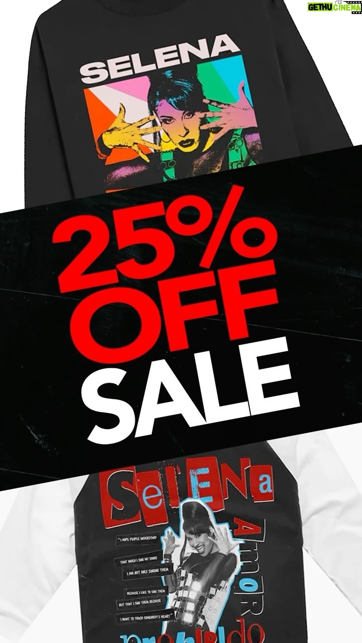 Selena Quintanilla Instagram - SALE! SALE! SALE! Take 25% off the Vogue Selena Long Sleeve and the Cut & Paste Selena Baseball Tee. Limited time only, SHOP NOW @ Selena-Official.com #SelenaFashionTees #25PercentOff #LimitedTimeDeal