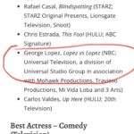 Selenis Leyva Instagram - I love being an actor ! I really do ! Every once in awhile you hit the jackpot and land a job that changes your life . That’s what I feel for #lopezvslopez and my fam there ! @georgelopez @mayanlopez @almadrigal @mattshively @enkyboys @debbywolfe so many wonderful artist! Grateful the strike is over . Grateful for this @imagenfound nomination. Let’s go ! Check us out on #netflix @nbc #bestsupportingactress #comedy #gracias 🙏🏽💋 congratulations George on your nomination #bestactor #comedy