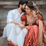 Shalani Tharaka Instagram - Just me & my Manaivi 😘 Our South Indian look HMUA | @salonliyo @shimmerbydanushka Outfit | @groomsartsl @zeel_sarees Photography | @dark_room_official
