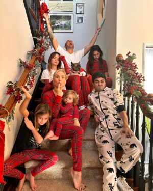 Sharna Burgess Instagram - Let me tell you about a mothers impossible dream. Her unicorn if you will..… ONE damn usable photo! I have about 300 photos of just today on my phone and these are the ONLY (barely) usable ones where we are somewhat looking in the same general direction. And almost no one is blinking. Or pulling a face. And at the same time I wouldn’t change a single thing about us. As long as I get ONE damn photo. And if you can’t beat ‘em… join ‘em :)

From mine to yours, Merry Christmas and Happy Holidays everyone 🌲✨🫶🏼

I. Am. Wiped. TF. Out. 
Also… 

Favorite Christmas to date. Heart so full. 🫶🏼