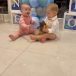 Shaughna Phillips Instagram - Our first tea party for baby Leo’s 1st birthday 🥹🩵 Also Lucia’s first experience of men just taking what they please! (Joking obvs 😂)