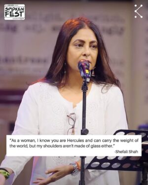 Shefali Shah Instagram - “I know I have stretch marks, but we’ll then so does the sky” ❤️

“As a Woman, I Know…” By Shefali Shah is a fire performance 🔥 
LINK IN BIO 🌻
.
.
.
#shefalishah #women #womanhood #kommune #spokenfest2024 #spokenfest