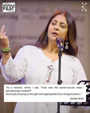 Shefali Shah Instagram - “I know I have stretch marks, but we’ll then so does the sky” ❤️

“As a Woman, I Know…” By Shefali Shah is a fire performance 🔥 
LINK IN BIO 🌻
.
.
.
#shefalishah #women #womanhood #kommune #spokenfest2024 #spokenfest