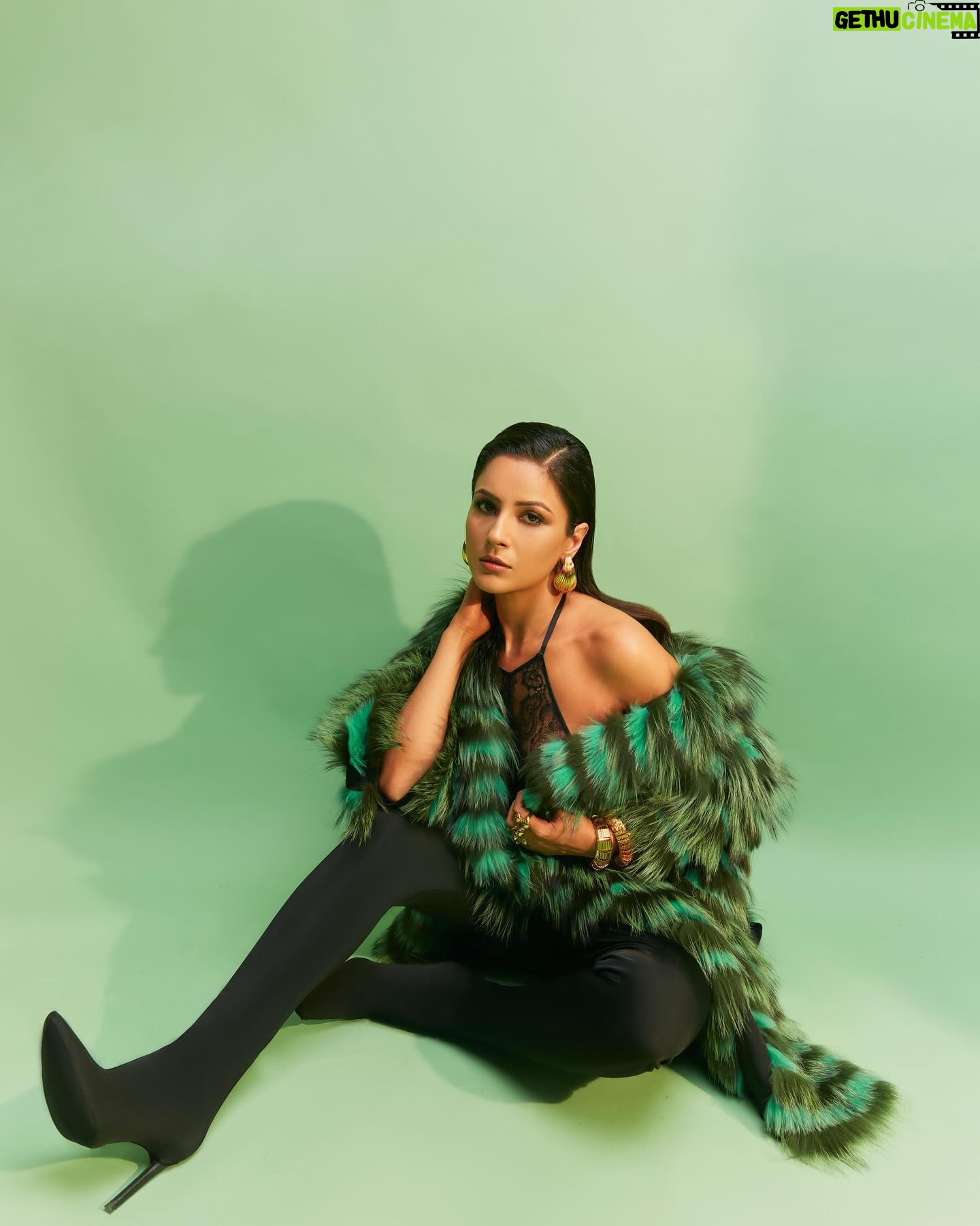 Shehnaaz Kaur Gill Instagram - Intensity is the game; allure is the name. Jacket @helenyarmak Earrings and bracelets by @amamajewels Rings by @zohra_india Styled by @manekaharisinghani with @chintan_shah08 Makeup by @reshmaamerchant Hair by @cheemabaljit2 Shot by @priyankknandwana