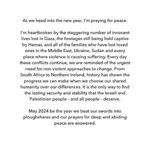 Sheryl Sandberg Instagram - As we head into the new year, I’m praying for peace.